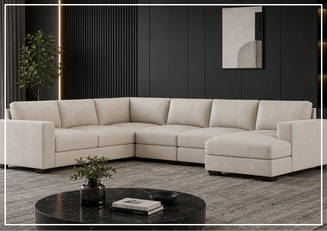Bernhardt Dawkins Leather Sectional Sofa with Walnut Finish-Sofabed