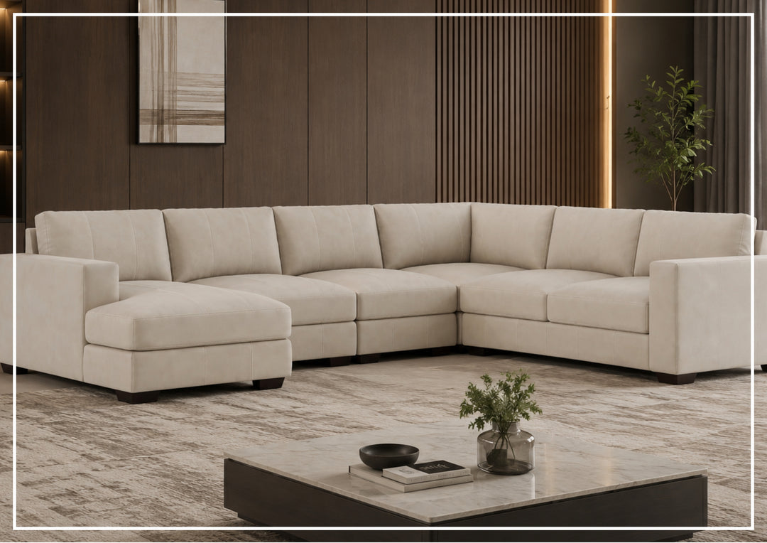 Bernhardt Dawkins Leather Sectional Sofa with Walnut Finish-Sofabed