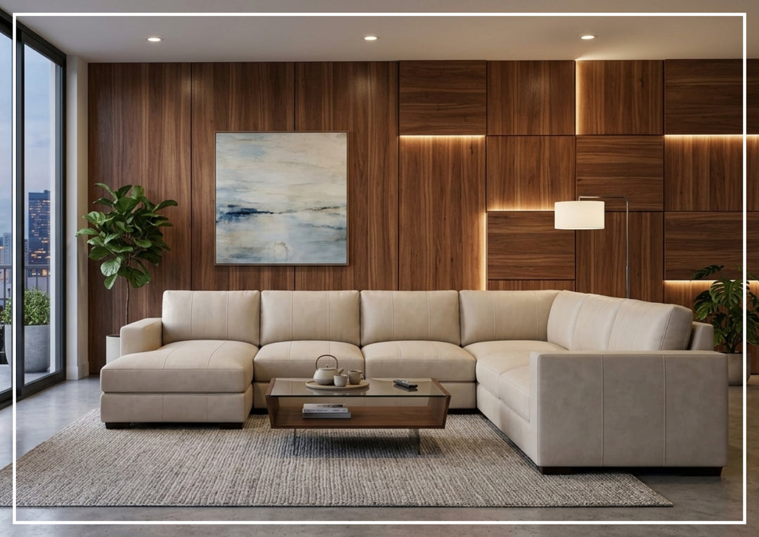Bernhardt Dawkins Leather Sectional Sofa with Walnut Finish-Sofabed