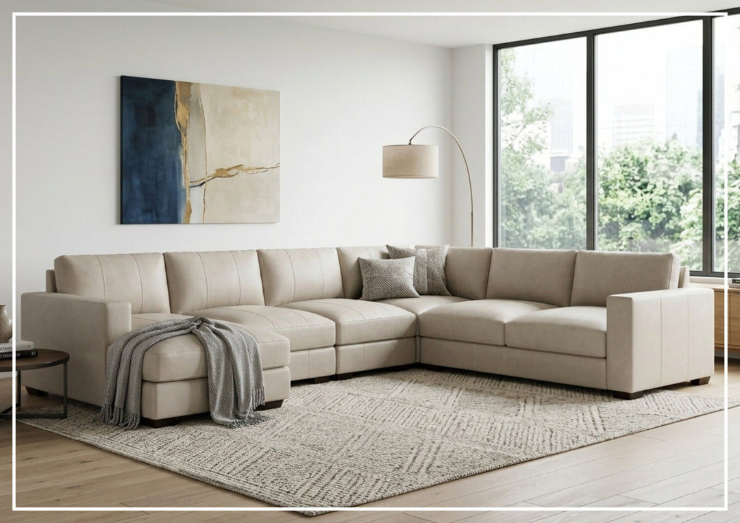 Bernhardt Dawkins Leather Sectional Sofa with Walnut Finish-Sofabed