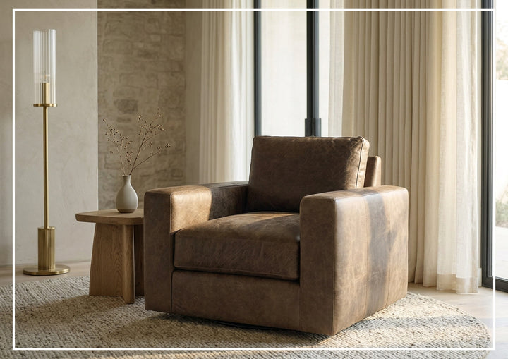 Bernhardt Dawkins Leather Swivel Chair with Wide Track Arms -Sofabed