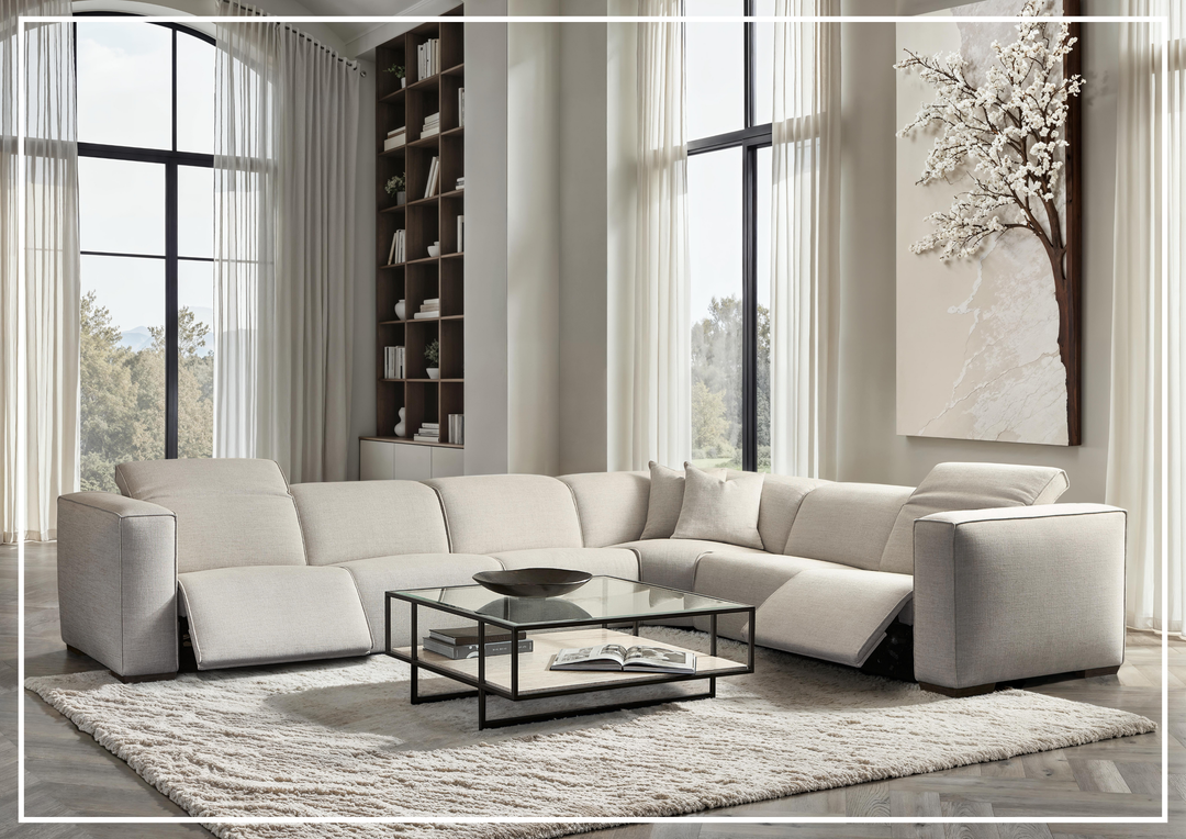 Bernhardt Bliss Fabric Power Motion Sectional With Accent Pillows