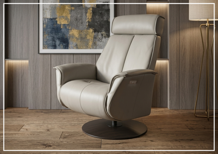 Fjords Bo Leather Power Recliner Chair with Swivel Glider Base-Sofa Bed
