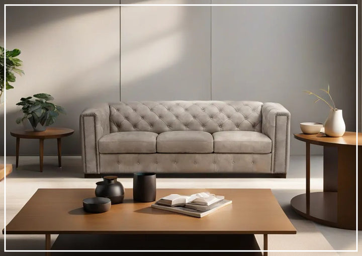 Digio Leather Callas 3-Seater Light Gray Leather Queen Sleeper Sofa