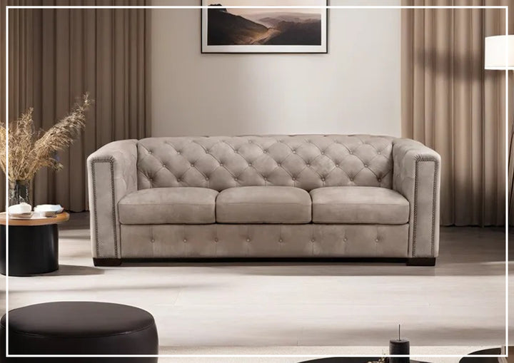 Digio Leather Callas 3-Seater Light Gray Leather Queen Sleeper Sofa