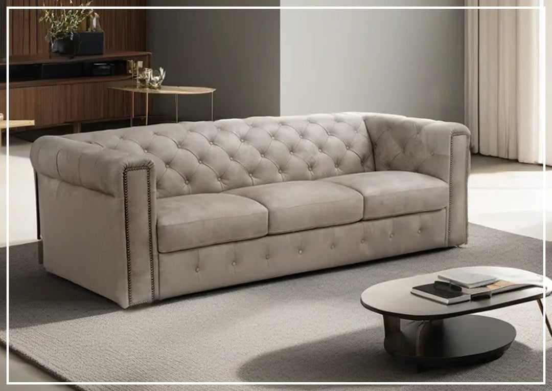 Digio Leather Callas 3-Seater Light Gray Leather Queen Sleeper Sofa