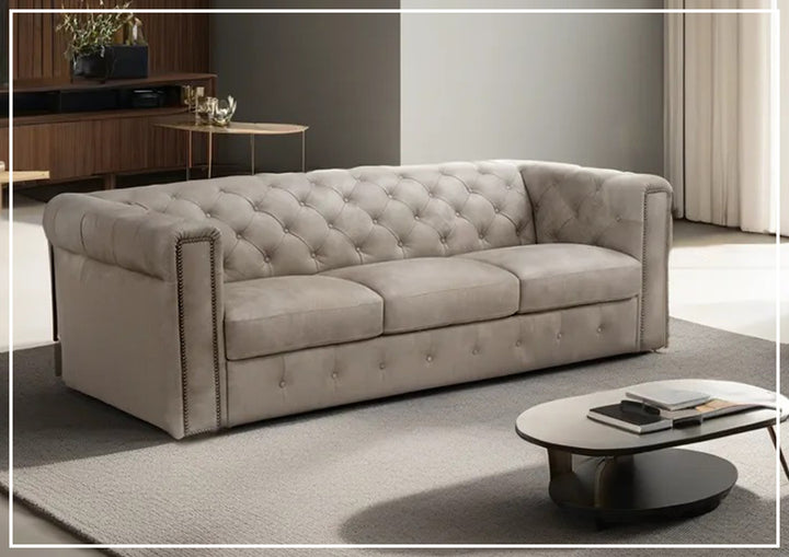 Digio Leather Callas 3-Seater Light Gray Leather Queen Sleeper Sofa