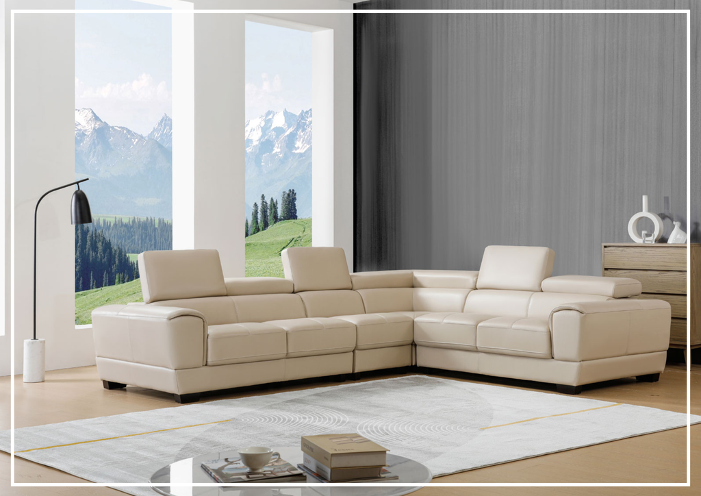 Gio Italia Colton L-Shaped Leather Sectional Sofa With Adjustable Headrest