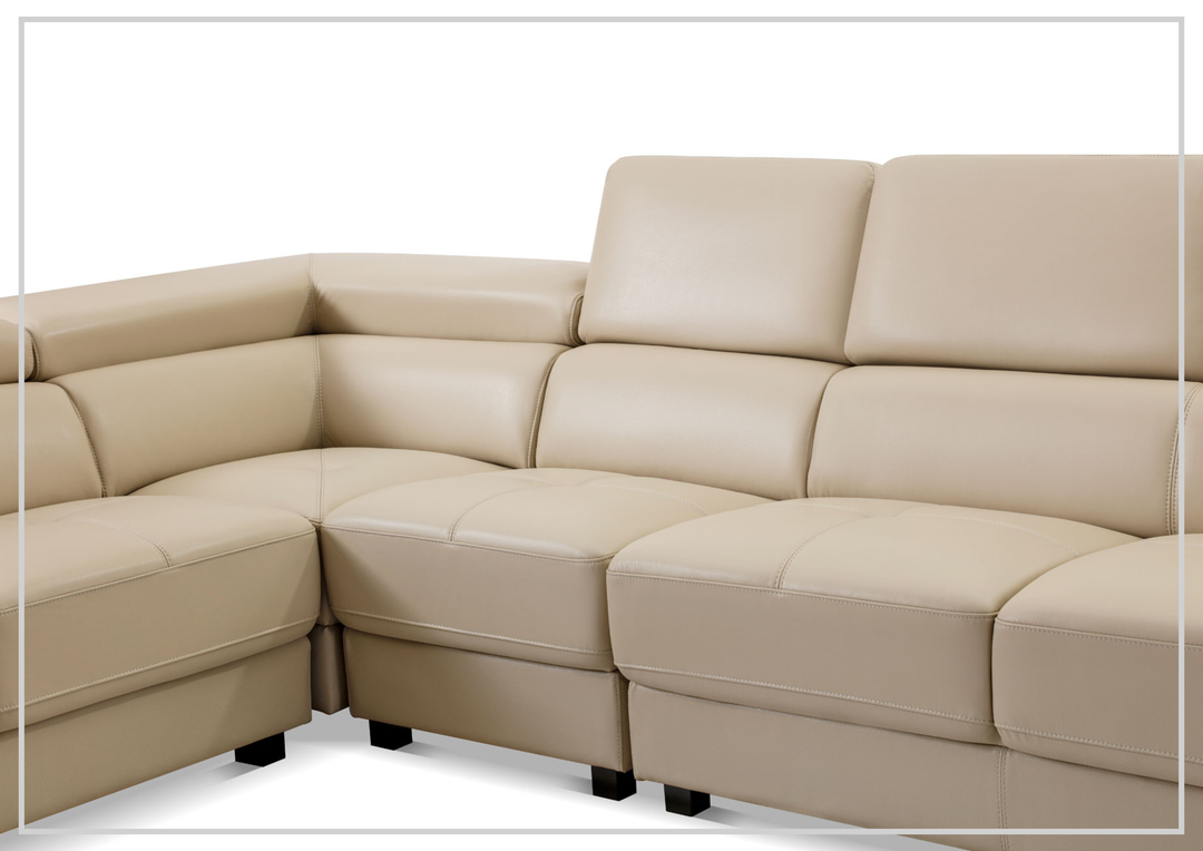 Gio Italia Colton L-Shaped Leather Sectional Sofa With Adjustable Headrest
