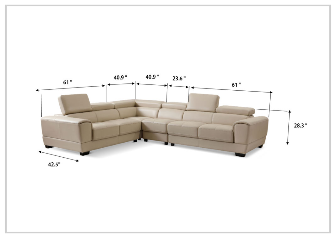 Gio Italia Colton L-Shaped Leather Sectional Sofa With Adjustable Headrest