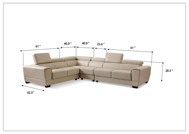 Gio Italia Colton L-Shaped Leather Sectional Sofa With Adjustable Headrest