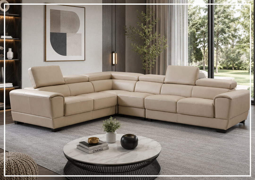 Gio Italia Colton L-Shaped Leather Sectional Sofa With Adjustable Headrest