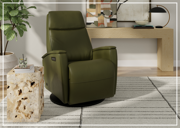 Fjords Crown Leather Swivel Glide Recliner Chair with Swing Base-Sofabed
