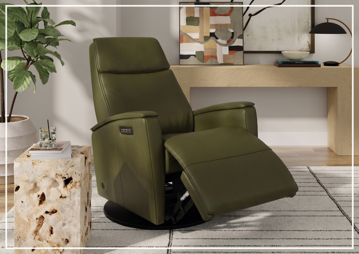 Fjords Crown Leather Swivel Glide Recliner Chair with Swing Base-Sofabed