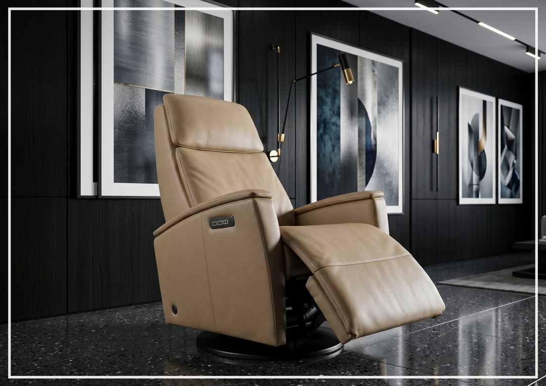 Fjords Crown Leather Swivel Glide Recliner Chair with Swing Base-Sofabed