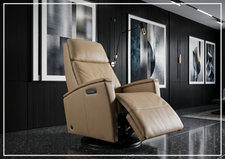 Fjords Crown Leather Swivel Glide Recliner Chair with Swing Base-Sofabed