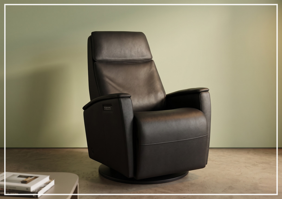 Fjords Crown Leather Swivel Glide Recliner Chair with Swing Base-Sofabed
