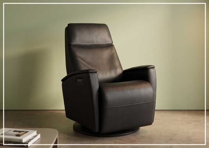 Fjords Crown Leather Swivel Glide Recliner Chair with Swing Base-Sofabed