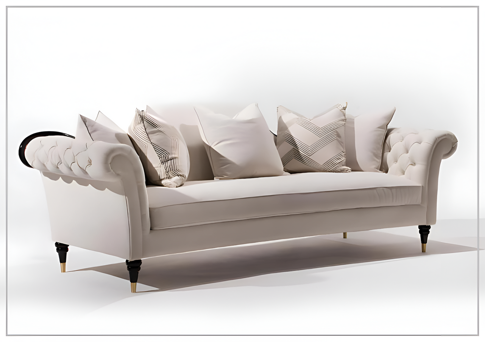 Klaussner Darla 3-Seater Beige Fabric Sofa with Tufted Rolled Arm-Sofabed