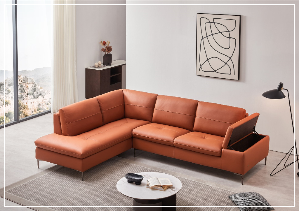 Gio Italia Decker L-Shaped Italian Leather Sectional Sofa