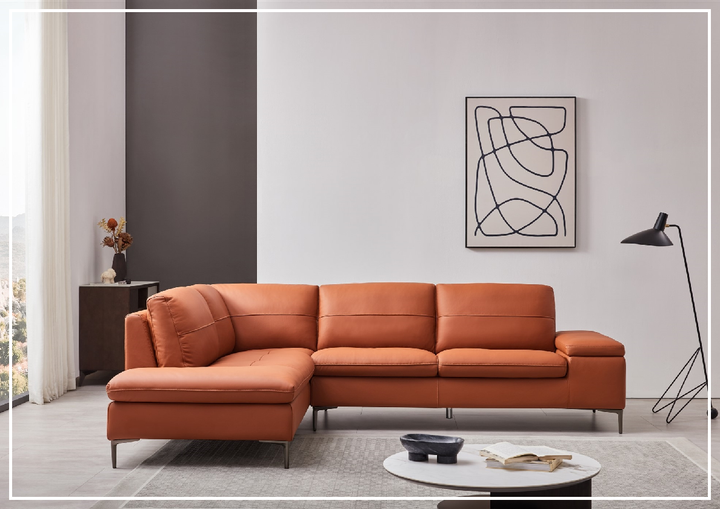 Gio Italia Decker L-Shaped Italian Leather Sectional Sofa
