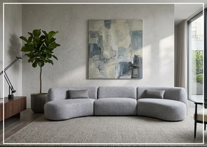 Gio Italia Dovelle Curved Sectional Sofa With Premium Textured Fabric