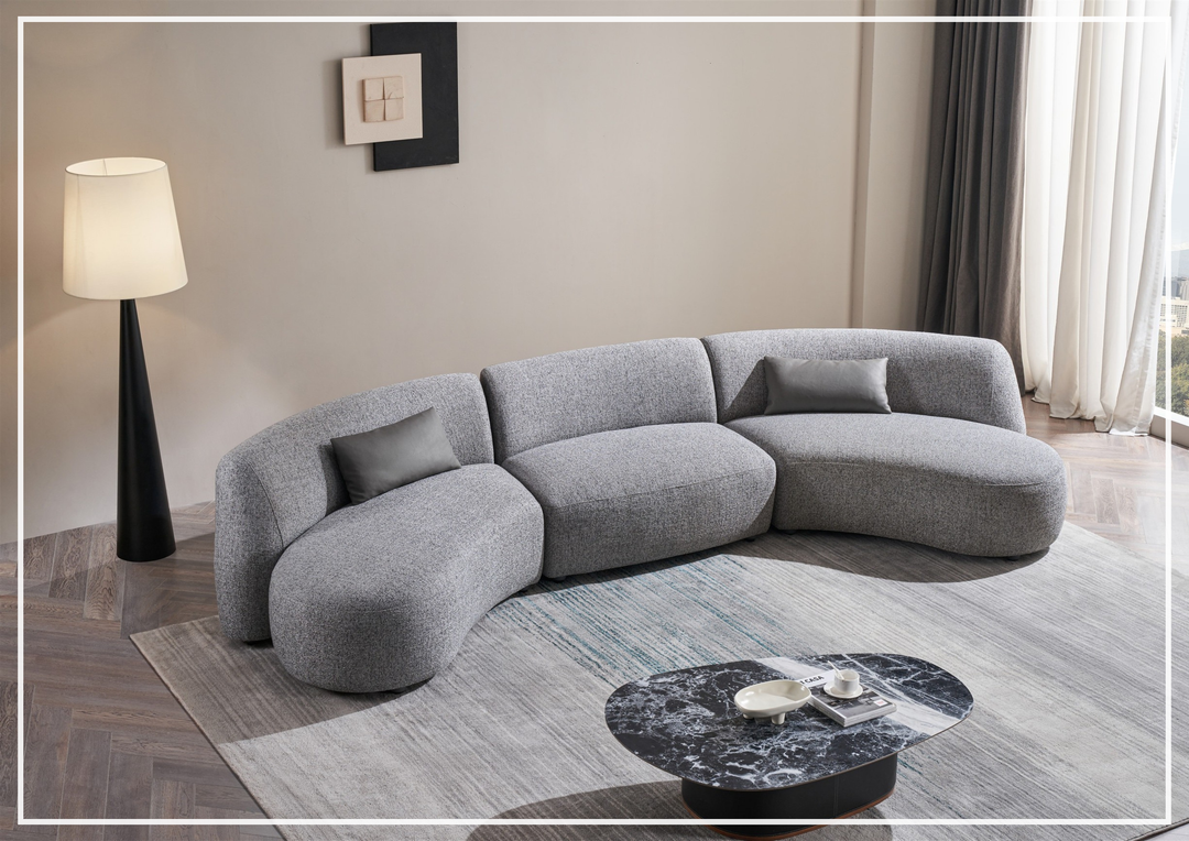 Gio Italia Dovelle Curved Sectional Sofa With Premium Textured Fabric