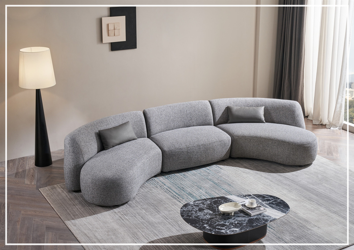 Gio Italia Dovelle Curved Sectional Sofa With Premium Textured Fabric
