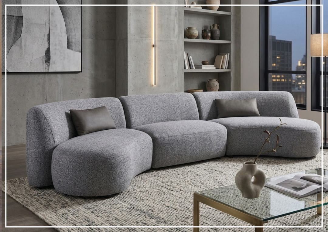 Gio Italia Dovelle Curved Sectional Sofa With Premium Textured Fabric
