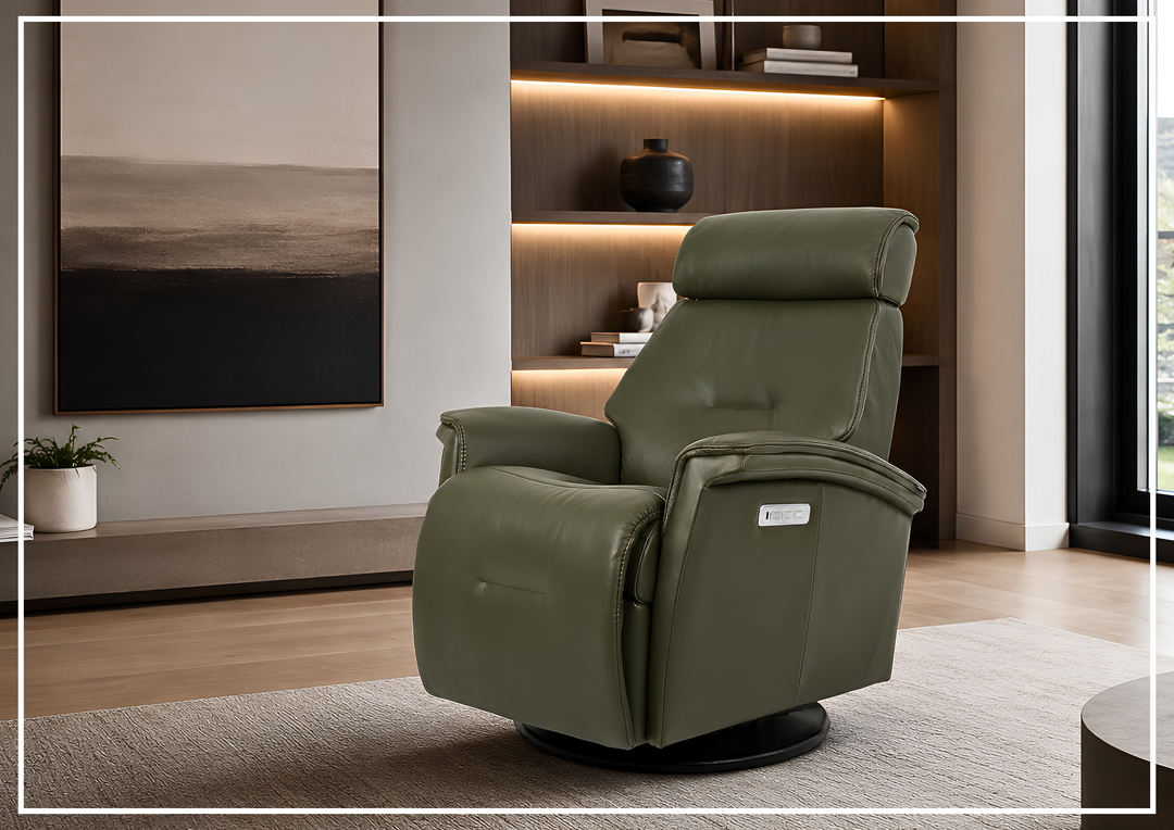 Fjords Rome Leather Power Recliner with Motorized Controls- SofaBed