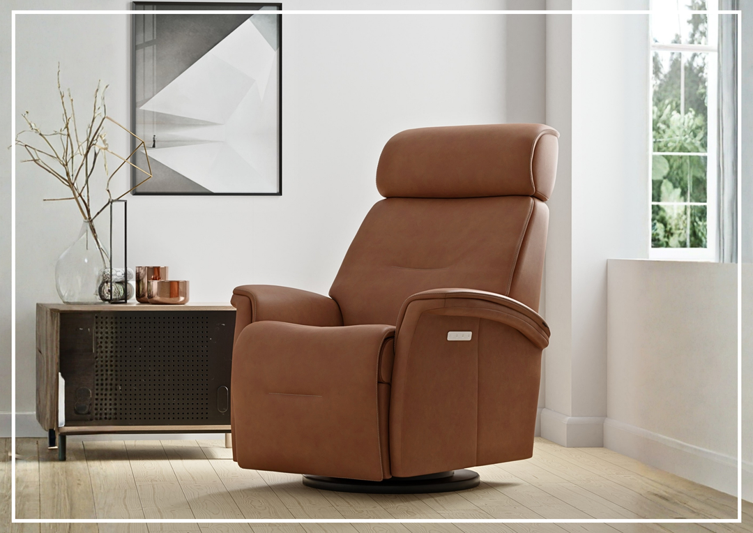 Fjords Rome Leather Power Recliner with Motorized Controls- SofaBed