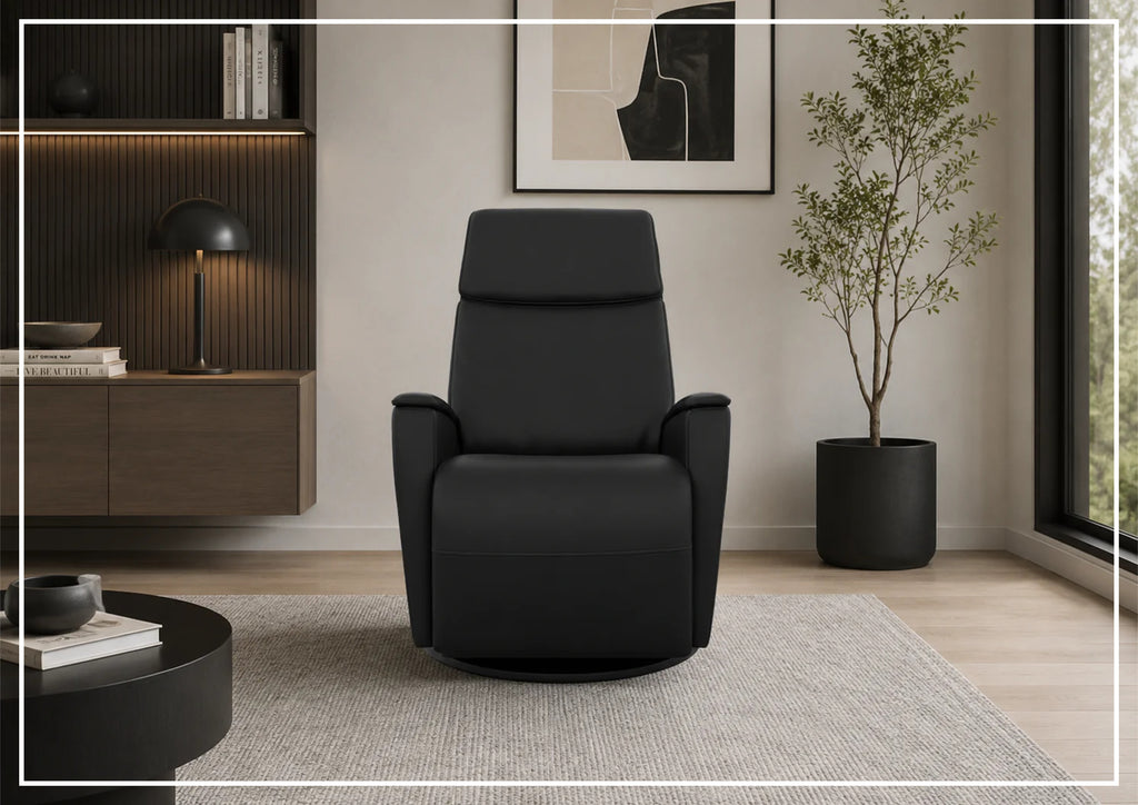 Fjords Crown Leather Swivel Glide Recliner Chair with Swing Base-Sofabed