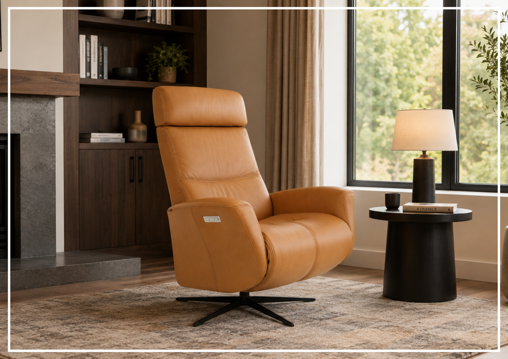 Fjords Magnus Leather Power Recliner Chair with Swivel Glider Base-Sofa Bed