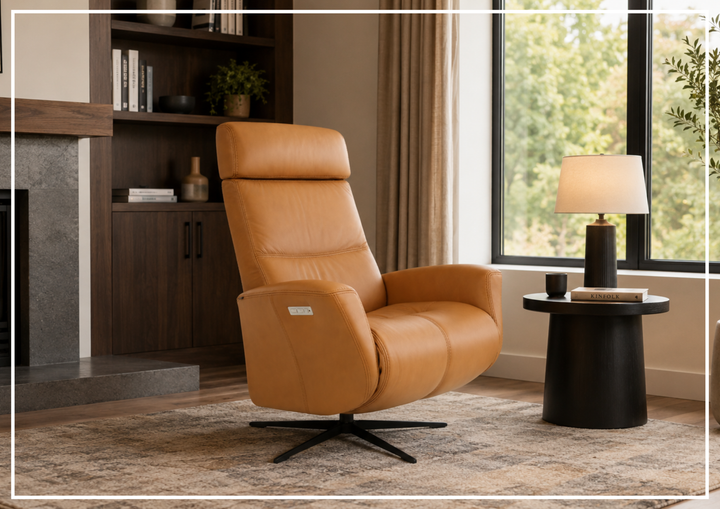 Fjords Magnus Leather Power Recliner Chair with Swivel Glider Base-Sofa Bed