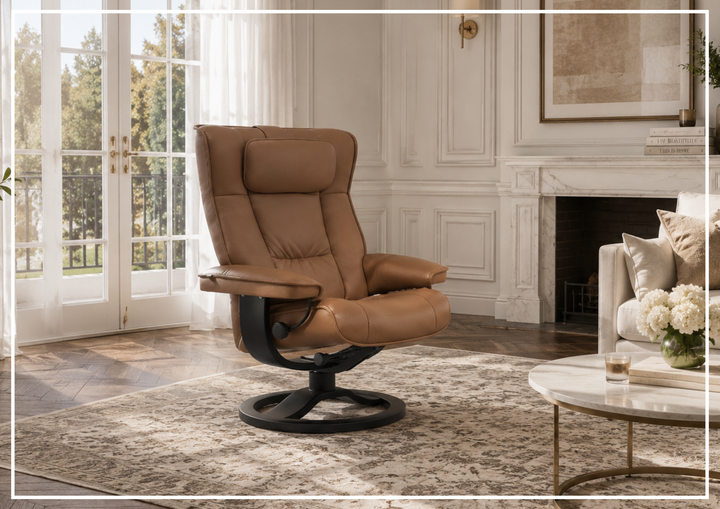 Fjords Regent R Leather Manual Swivel Recliner Chai with Footstool-Sofa Bed