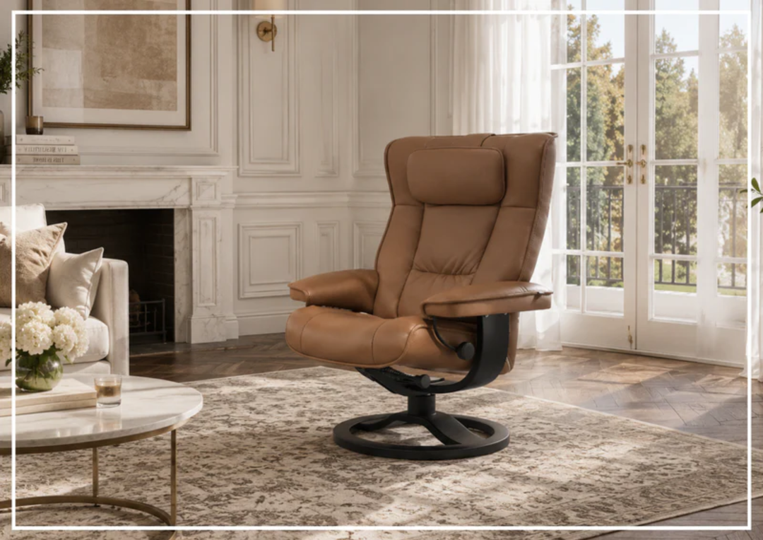 Fjords Regent R Leather Manual Swivel Recliner Chai with Footstool-Sofa Bed