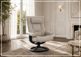 Fjords Regent R Leather Manual Swivel Recliner Chai with Footstool-Sofa Bed