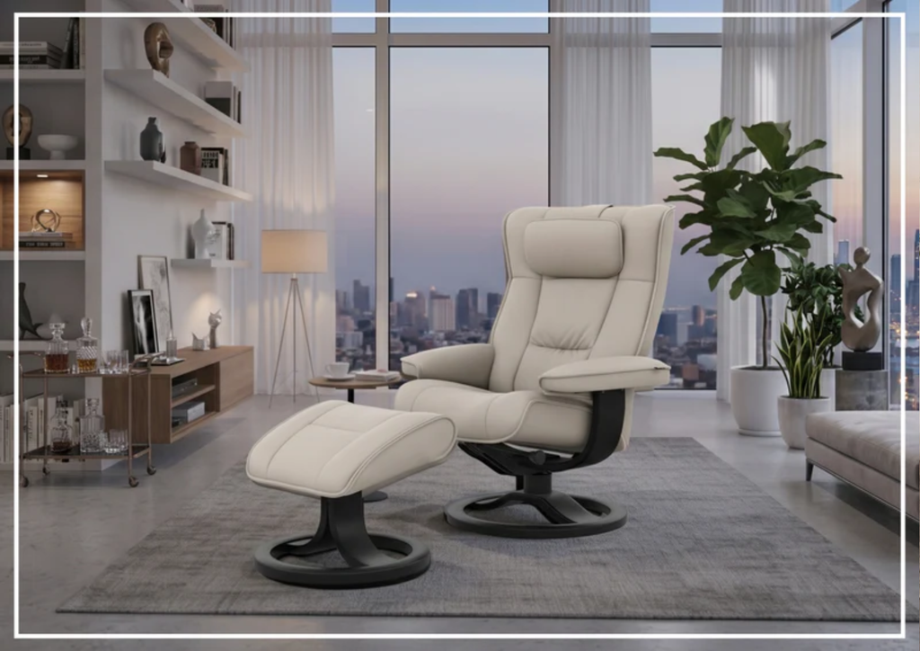 Fjords Regent R Leather Manual Swivel Recliner Chai with Footstool-Sofa Bed