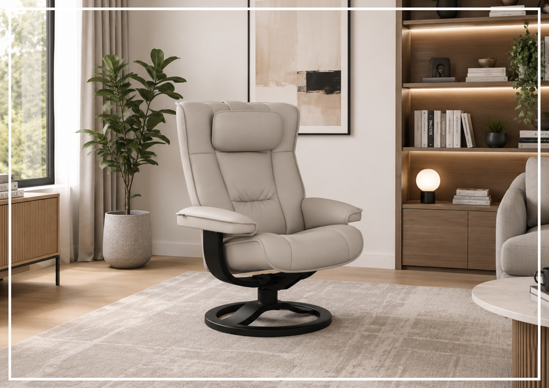 Fjords Regent R Leather Manual Swivel Recliner Chai with Footstool-Sofa Bed
