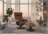Fjords Regent R Leather Manual Swivel Recliner Chai with Footstool-Sofa Bed