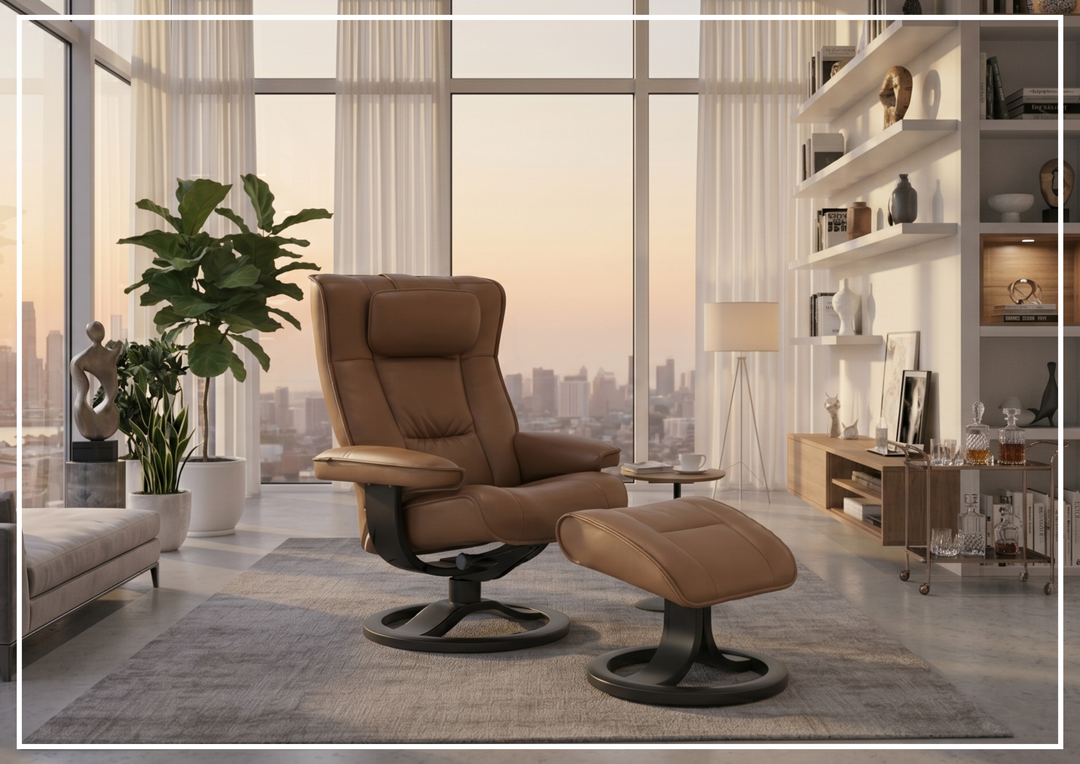 Fjords Regent R Leather Manual Swivel Recliner Chai with Footstool-Sofa Bed