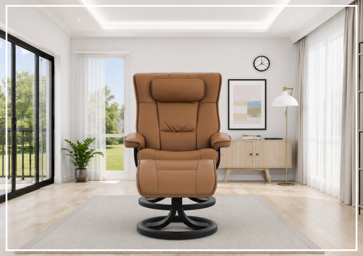 Fjords Regent R Leather Manual Swivel Recliner Chai with Footstool-Sofa Bed
