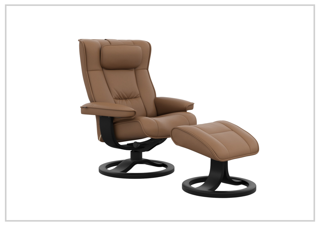Fjords Regent R Leather Manual Swivel Recliner Chai with Footstool-Sofa Bed