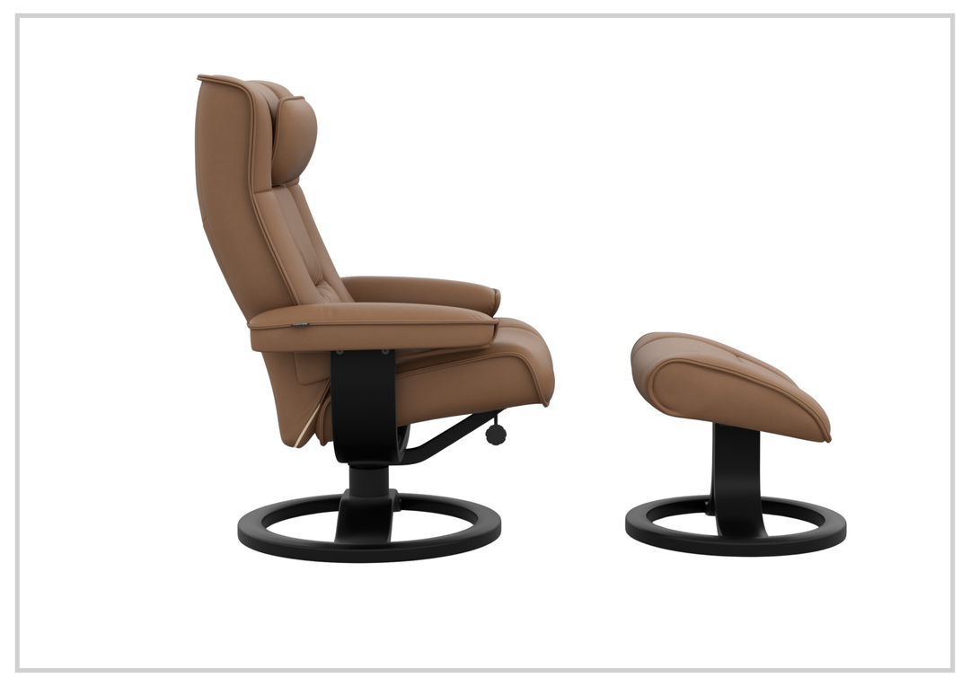 Fjords Regent R Leather Manual Swivel Recliner Chai with Footstool-Sofa Bed
