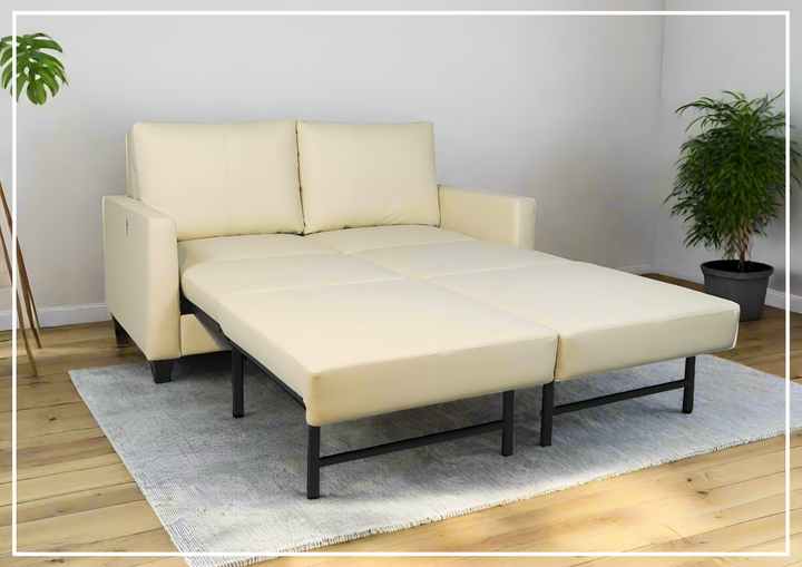 Gio Italia Nova Queen Leather Sleeper Sofa With Wood and Chrome Legs-Sofabed