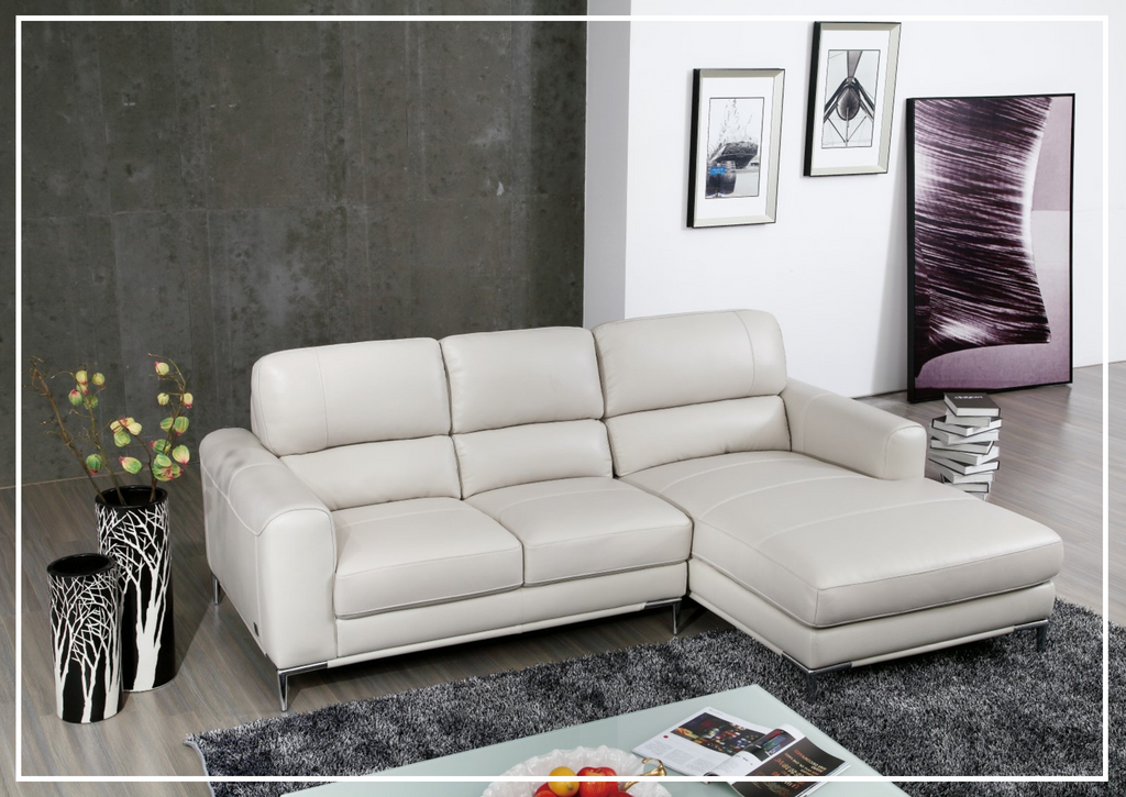 Gio Italia Crosby 3 Seater Modern Leather Sectional Sofa with Chaise-Sofabed