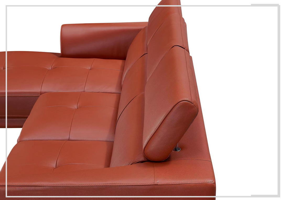 Gio Italia Slate Leather L-Shape Sectional Sofa with Tufted Seats-SOFABED
