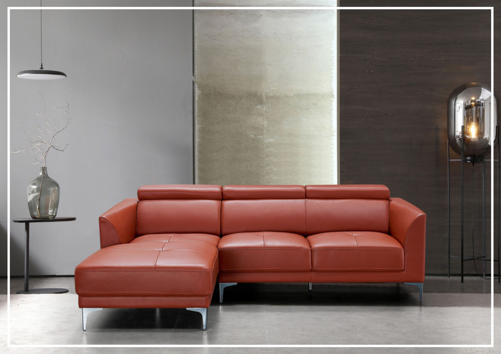 Gio Italia Slate Leather L-Shape Sectional Sofa with Tufted Seats-SOFABED