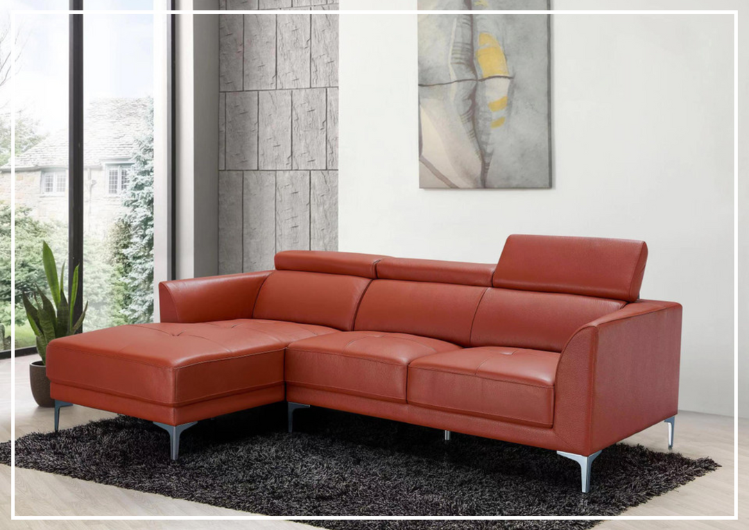 Gio Italia Slate Leather L-Shape Sectional Sofa with Tufted Seats-SOFABED