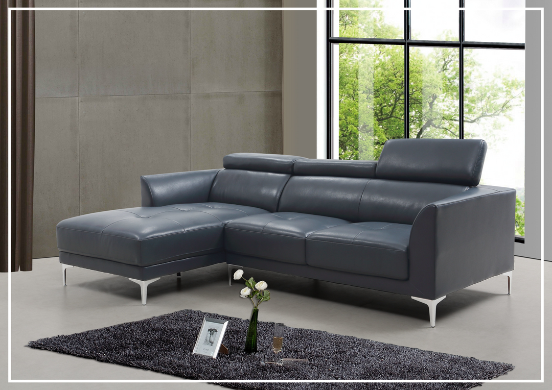 Gio Italia Slate Leather L-Shape Sectional Sofa with Tufted Seats-SOFABED